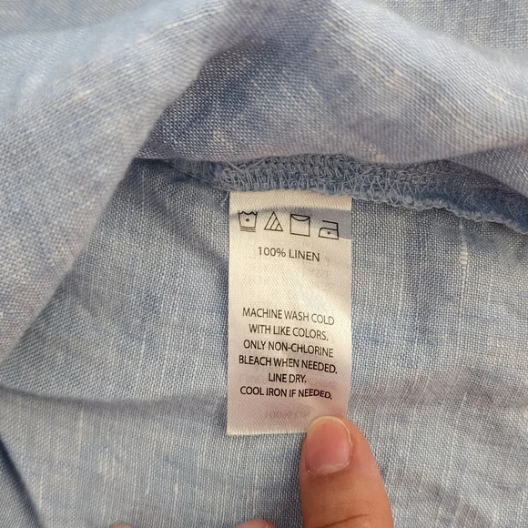 Saks Fifth Avenue Linen ight Blue Button-Up Tunic Shirt Shirtdress Sz M - Picture 7 of 8